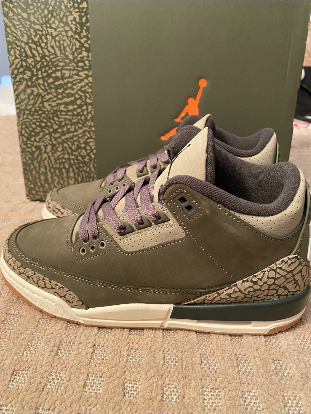 GS Boys Air Jordan 3 Retro Mid Olive Green